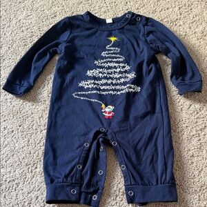 Navy Blue Baby Onesie with Christmas Tree Design